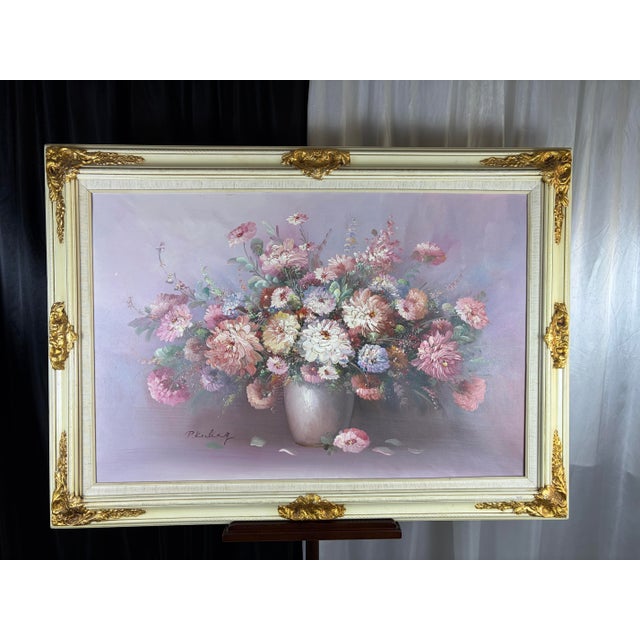 Mid-Century P. Keeling Large Impasto Floral Oil Painting in Ornate Frame, 43" X 31.5" For Sale - Image 4 of 12