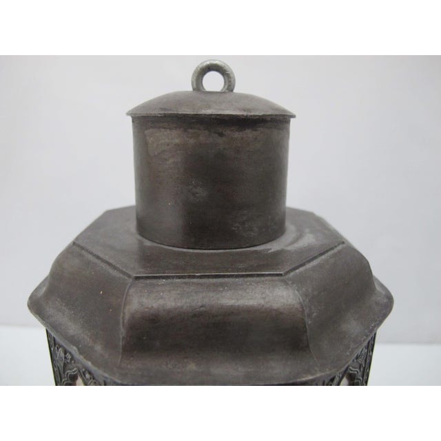 Chinese Pewter Octagonal Tea Caddy With Inset Painted Erotic Art Panels For Sale - Image 11 of 13