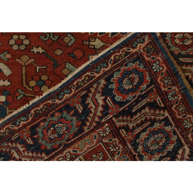 Textile Hand-Knotted Antique Persian Heriz Rug in Red, Blue, Beige Medallion Pattern For Sale - Image 7 of 7