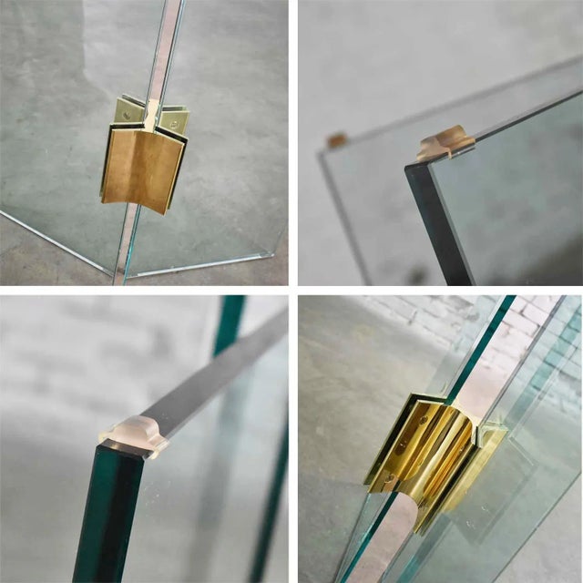 All Glass Dining Table With Brass Plated Connector Attributed to the Pace Collection For Sale - Image 9 of 13