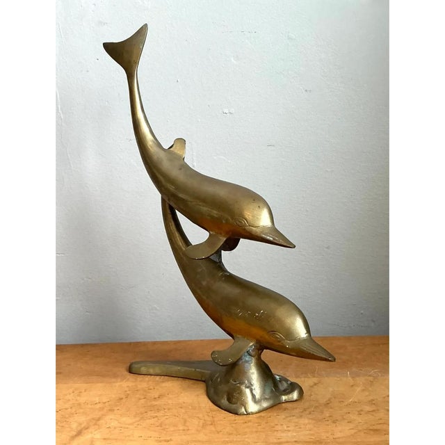Vintage Brass Dolphin Sculpture For Sale - Image 9 of 12