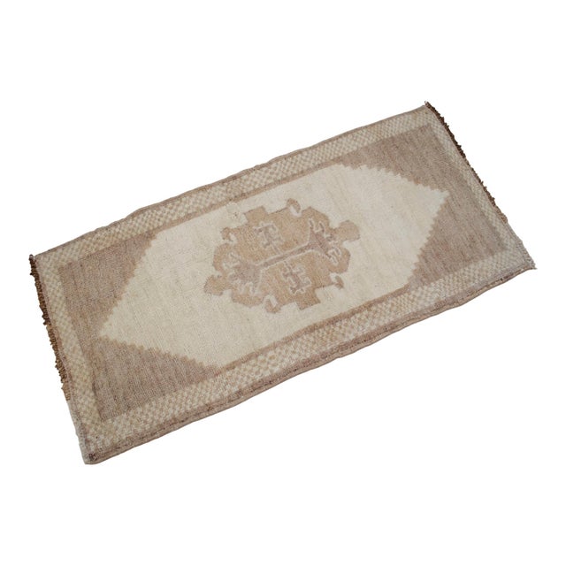 1970s Small Turkish Rug Yastik Hand Knotted Undyed Organic Wool Petite Rug Entry Mat Doormat - 18'' X 37'' For Sale - Image 6 of 13