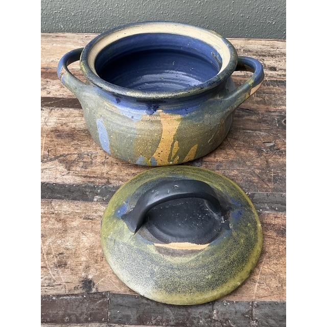 Vintage Aboriginal Studio Pottery Drip Glaze Lidded Bowl For Sale - Image 9 of 12