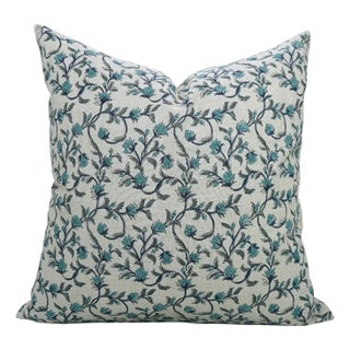 Block Printed Pillow Cover for Sofa Couch or Bed 18x18 Inch, Pure Linen - Pushp Varsha For Sale