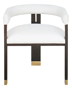 Matthew Izzo Home Jude Modern Espresso Wood, White Linen, and Brass Dining Chair