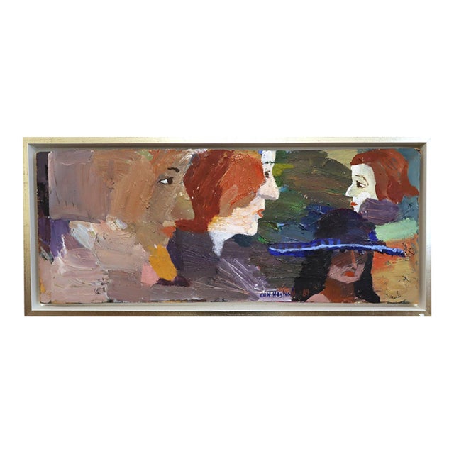 1989 'The Rumour' Vintage Original Expressive Swedish Figurative Oil Painting, Framed For Sale