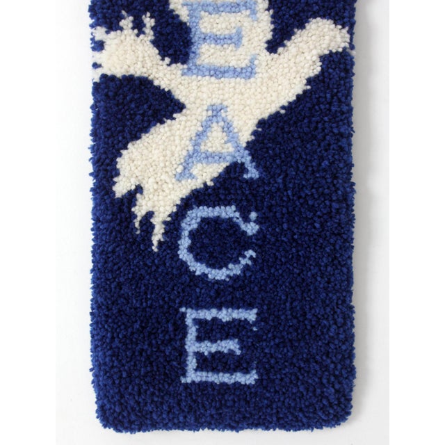 Royal Blue Vintage 1970s Hand-Hooked Peace Dove Wall Hanging For Sale - Image 8 of 10