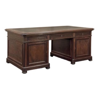 19th Century French Louis Philippe Period Executive Leather Top Mahogany Desk For Sale