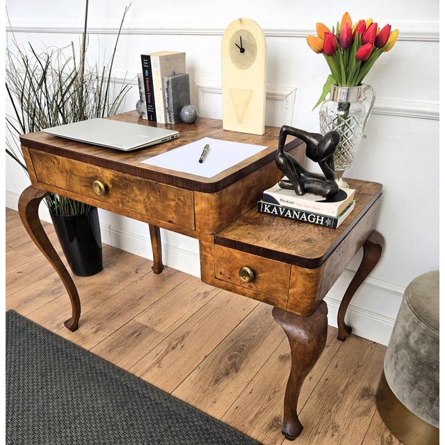 Mid-Century Modern Italian Art Deco Walnut Burl Desk, 1960s For Sale - Image 3 of 10