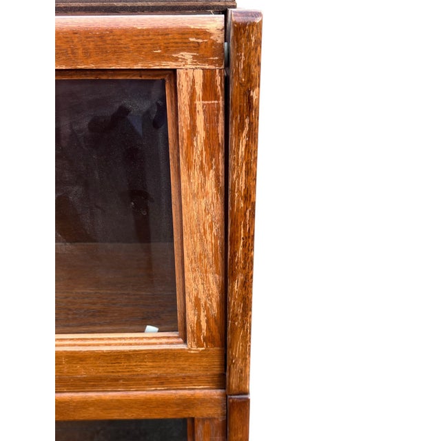 Brown Late 20th Century Oak Barrister Leaded Top 5 Stack Bookcase For Sale - Image 8 of 17