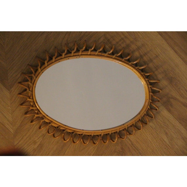 Round Wall Mirror in Rattan and Bamboo, 1960s For Sale - Image 6 of 14