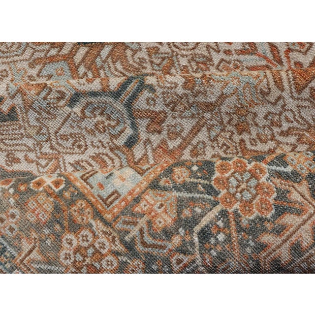 Antique Persian Gallery Heriz Rug With Geometric Design in Copper and Blue 5'1 X 12'3 For Sale - Image 14 of 15