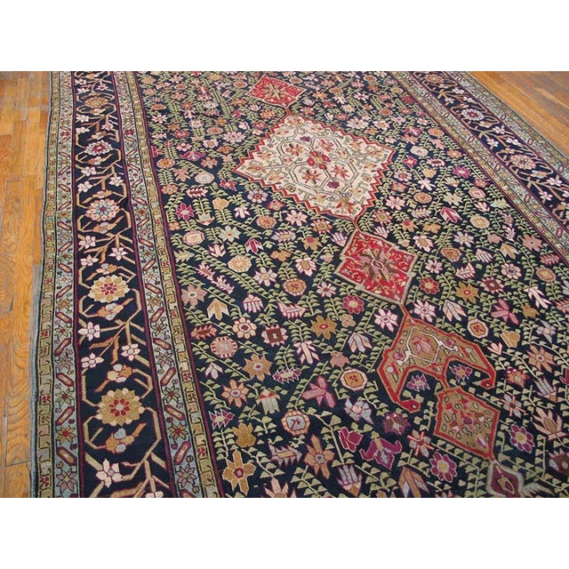 Beautiful Ivory With Black Border With One Diamond on the Center in a Geometric Design Antique Caucasian Karabagh Gallery Rug For Sale - Image 4 of 6