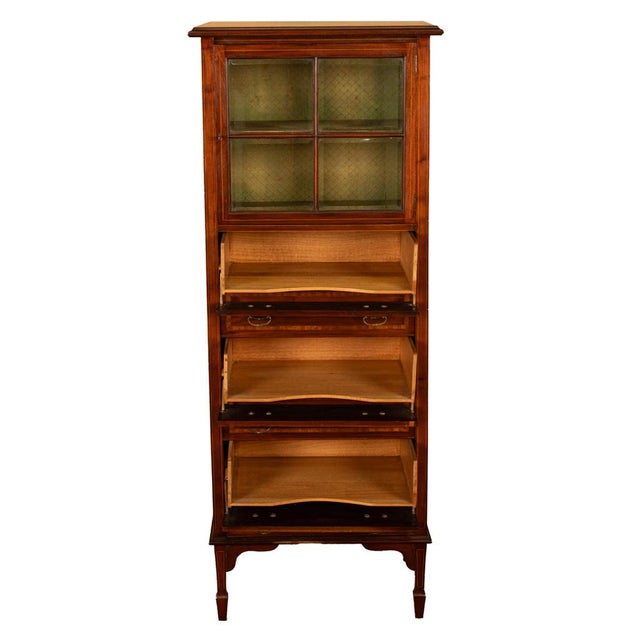 Antique Inlaid Mahogany Sheraton Regency Revival Sheet Music Filing Cabinet 1890 For Sale - Image 9 of 13