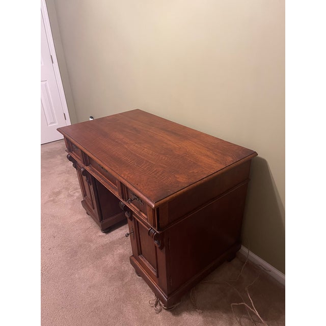 Antique Neoclassical Style Solid Wood Double-Pedestal Executive Desk Solid wood double-pedestal desk is crafted from...