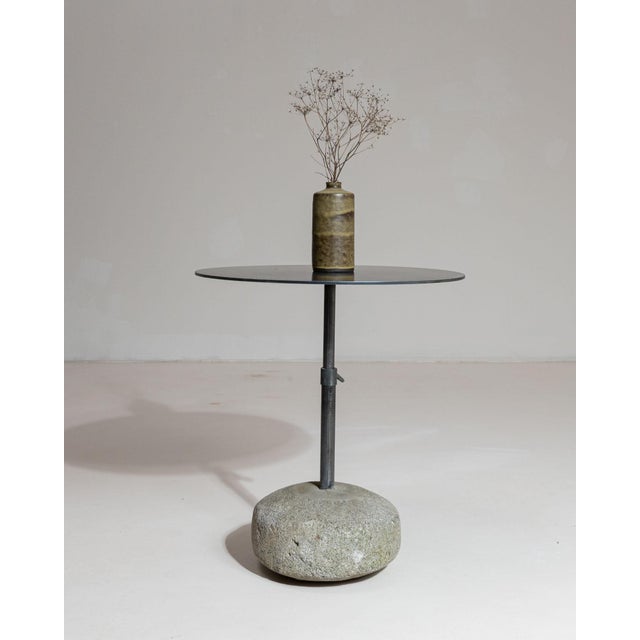 Early 21st Century 21st Century Poland Deep Charcoal Grey Round Stone-Base Side Table For Sale - Image 5 of 10