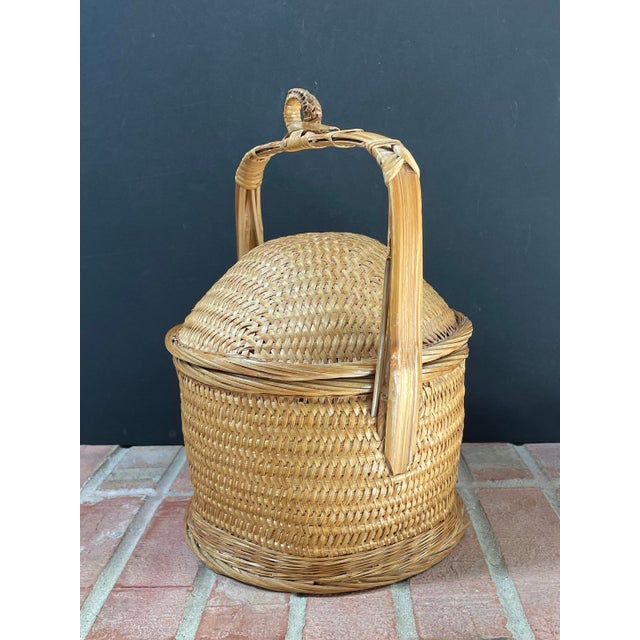 Vintage Chinese Woven Rattan & Bamboo Domed Wedding Basket For Sale - Image 4 of 12