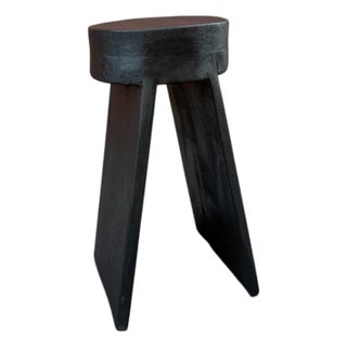 24" - Handcrafted Sculptural Solid Wood "Halo" Ebony Stool For Sale