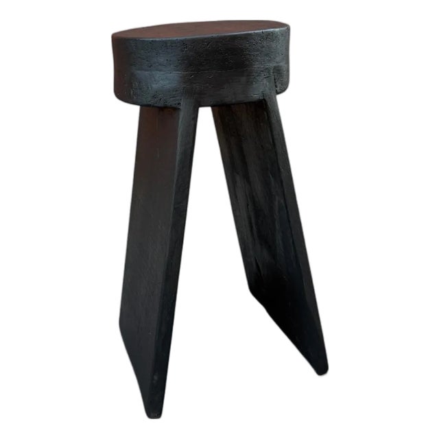 24" - Handcrafted Sculptural Solid Wood "Halo" Ebony Stool For Sale