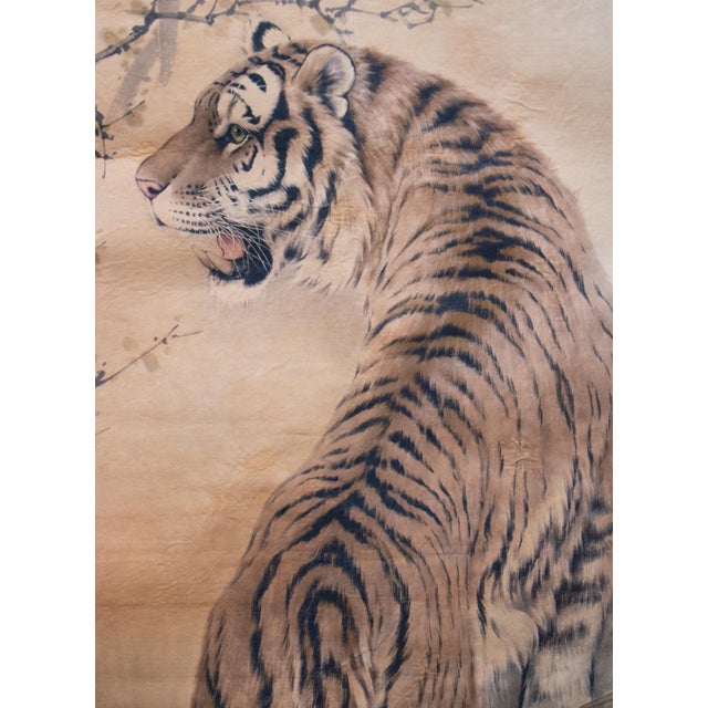 Fine Antique or Vintage Chinese Watercolor Scroll Painting of Tiger on His Daily Walk For Sale - Image 4 of 18