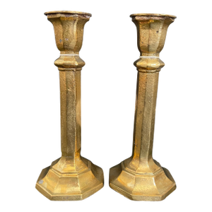 Vintage Brass Octagonal Column Candlesticks