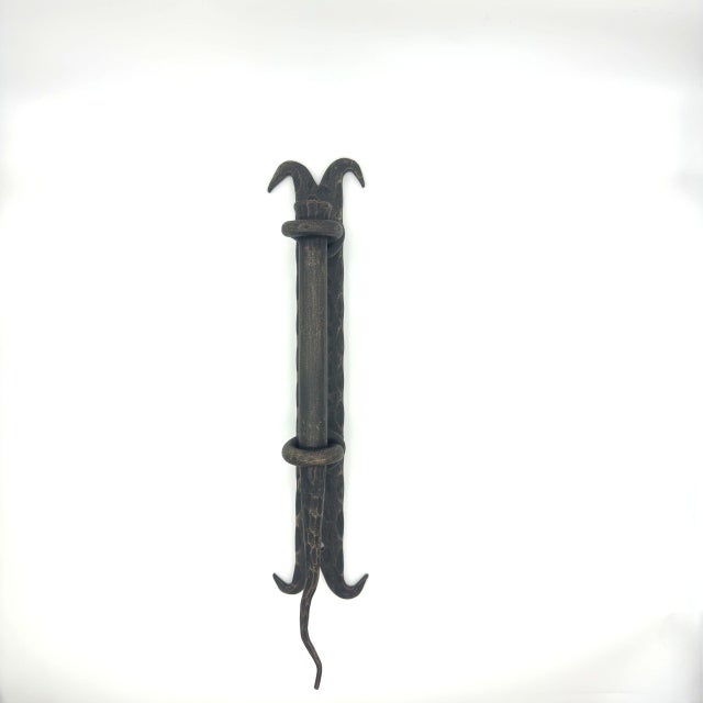 Black Hand Forged Wrought Iron Door Pull Handle Gold Patina Classical Architectural Hardware For Sale - Image 8 of 8