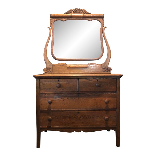 Late 1800s Carved Mirror and Dresser For Sale