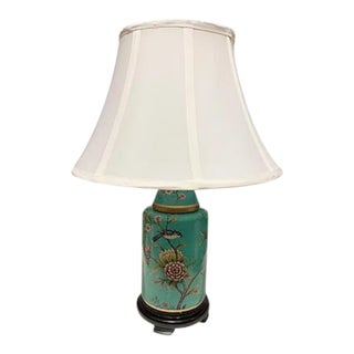 1990s Blue/Green Rounded Porcelain Table Lamp, Small Size For Sale