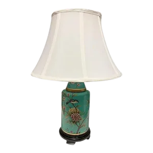 1990s Blue/Green Rounded Porcelain Table Lamp, Small Size