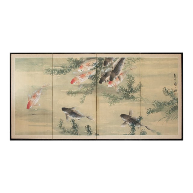 1970s Chinese Painted Screen "Carps" For Sale