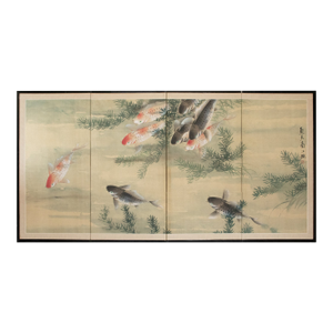 1970s Chinese Painted Screen "Carps"