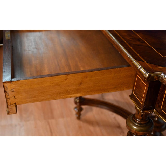 19th French Louis XV Rosewood Inlaid Center Table With Ormolu Mounts Desk For Sale - Image 15 of 18
