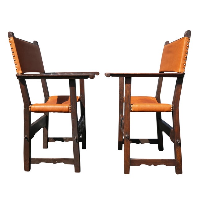 Spanish Baroque Walnut Armchairs - a Pair For Sale - Image 9 of 13