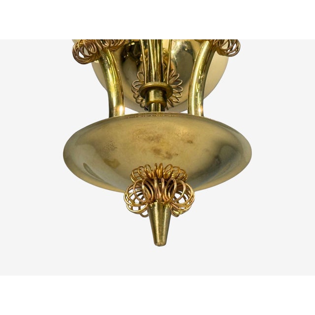 Itsu, Finnish Modern, Snowflake Chandelier, Brass, Glass, Finland, 1950s For Sale - Image 13 of 15