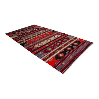 1940s Turkish Kilim Rug Hand Woven Large Area Rug Jajim - 6′2″ X 13′6″ For Sale