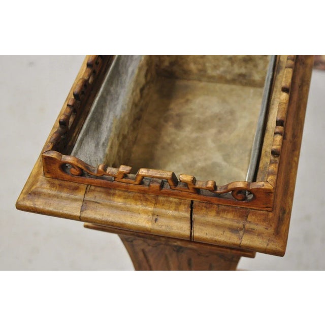 Wood Vintage Carved Teak Wood Fretwork Figural Cornucopia Chinese Plant Stand Planter For Sale - Image 7 of 11