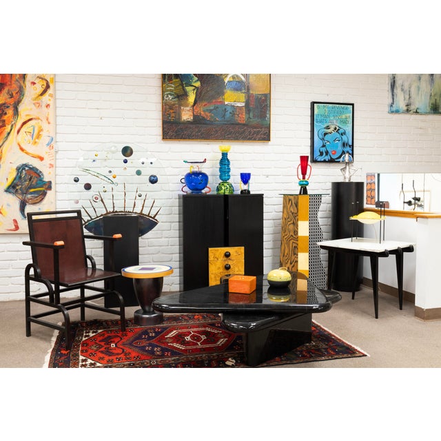 Modern 1980s Triangular Black Faux Marble Swivel Coffee Table For Sale - Image 3 of 6