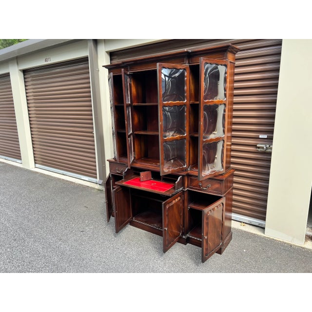 English Mid 20th Century Mahogany English Georgian Style Bubble Glass Secretary Bookcase For Sale - Image 3 of 13