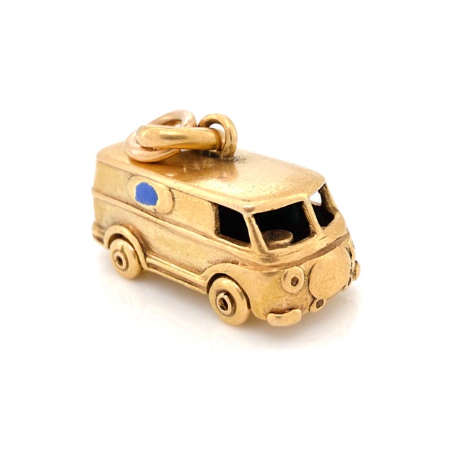 Metal Vintage 1960s Italian 18k Articulating Microbus, Bus, Van Charm For Sale - Image 7 of 12