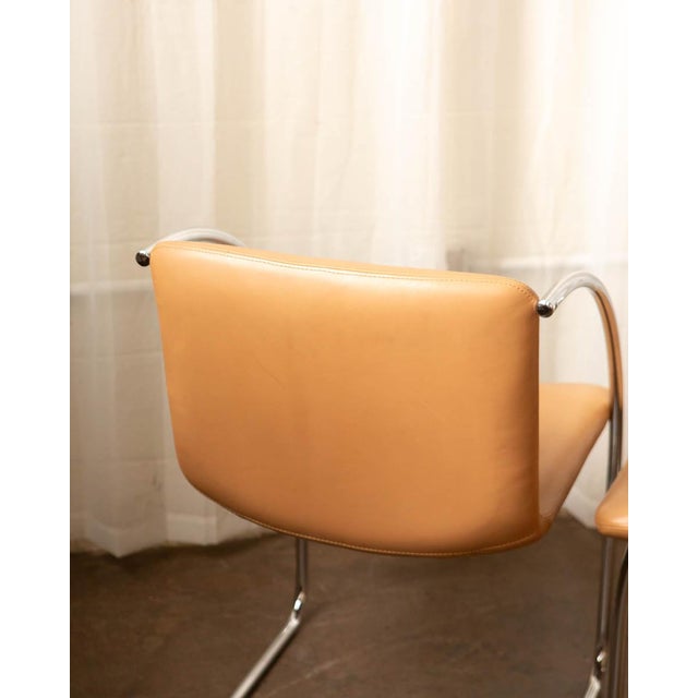 1970s Mid-Century Modern Saporiti Tubular Steel Chrome and Leather Italian Armchairs - Set of 6 For Sale - Image 15 of 17