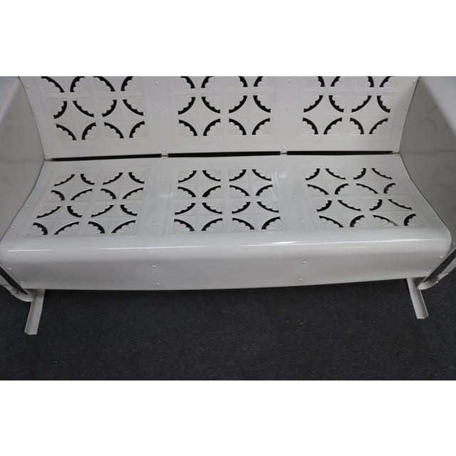 Mid-Century Modern 1950s Pie Crust Style Fully Restored White Metal Glider For Sale - Image 3 of 14