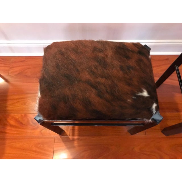 Brown Mid-Century Metal Cow Hide Benches or Ottomans - a Pair For Sale - Image 8 of 12