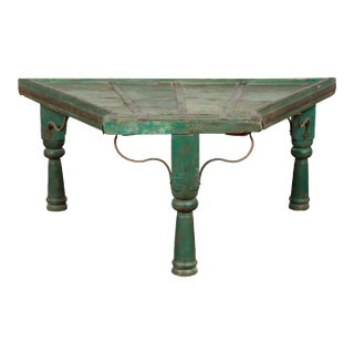 Indian 19th Century Green Painted Wood Bullock Cart Made into a Coffee Table For Sale