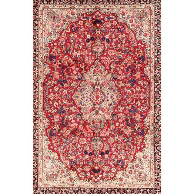 Persian Vintage Mashad Rug With Floral Medallion Design in Red and Cream For Sale - Image 3 of 11