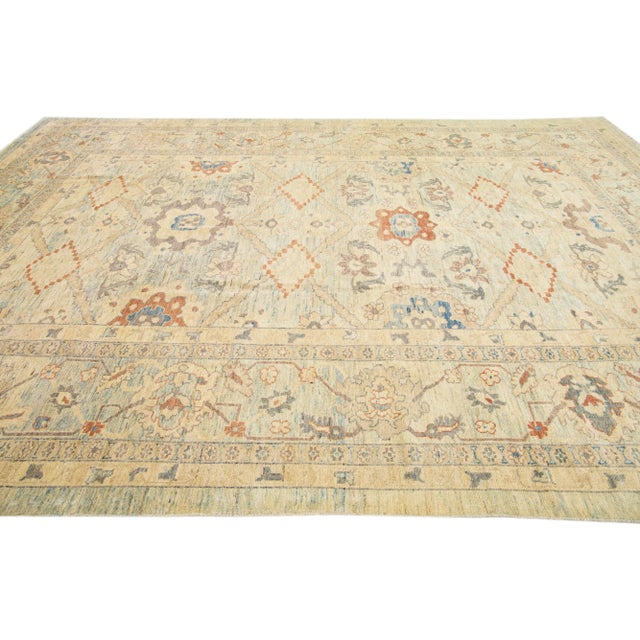 Modern Indian Handmade Beige Wool Rug With Geometric Motif For Sale In New York - Image 6 of 7