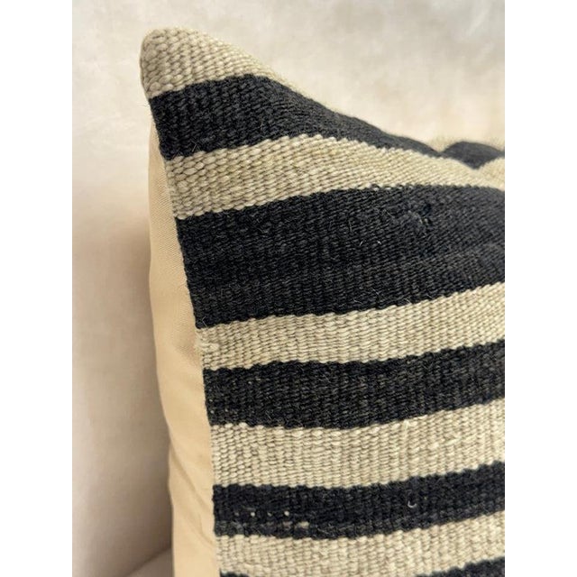 Contemporary Turkish Hemp Pillow Cushion Natural Beige Black Pillow Cushion Cover 16" x 24" For Sale - Image 3 of 4