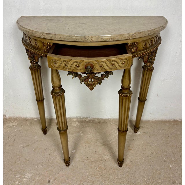 Neoclassical Italian Neoclassical Polychromed Console Table with Marble Top, Mid-20th Century For Sale - Image 3 of 16