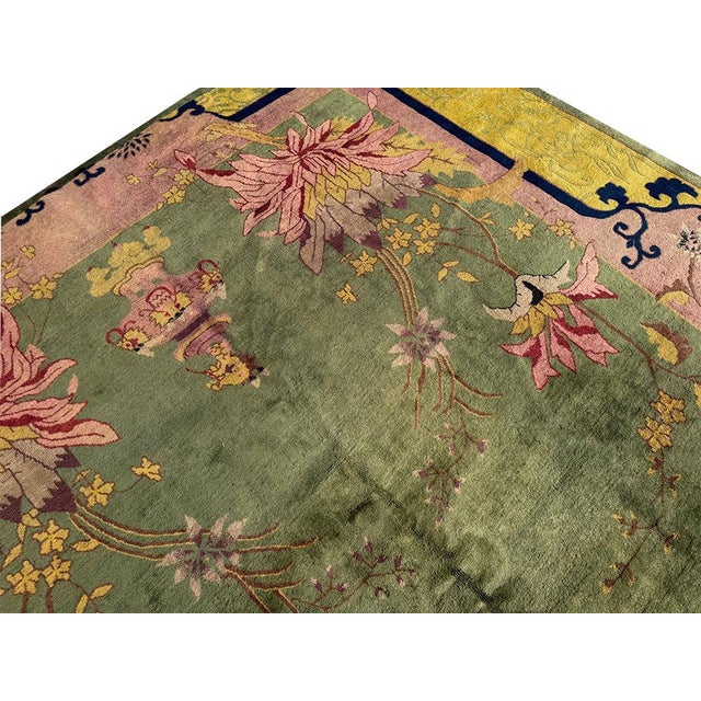Antique Gold & Green Art Deco Chinese Rug Circa 1920 For Sale - Image 12 of 12