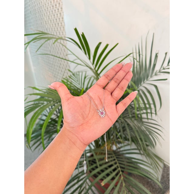 Early 20th Century Vintage Inspired Ruby Diamond Sacred Heart Necklace in 14k White Gold For Sale - Image 5 of 14