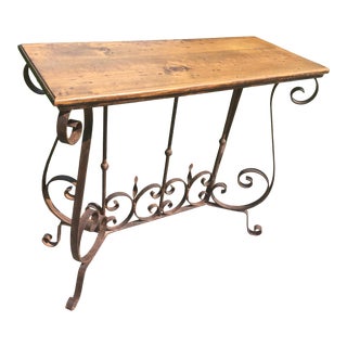 Vintage Rustic Wrought Iron and Wood Console. For Sale